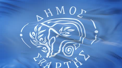 sparta (municipality greece) flag waving in the wind with highly detailed fabric texture. seamless loop