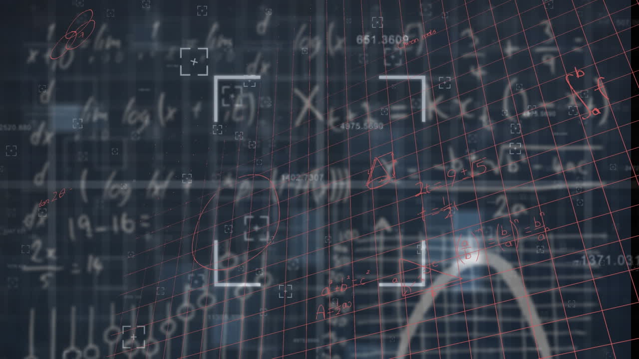 animación de escaneo de alcance sobre ecuaciones matemáticas contra fondo azul
