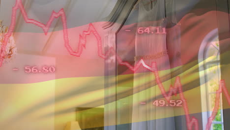 animation of red diagram, data processing and flag of germany over house interior