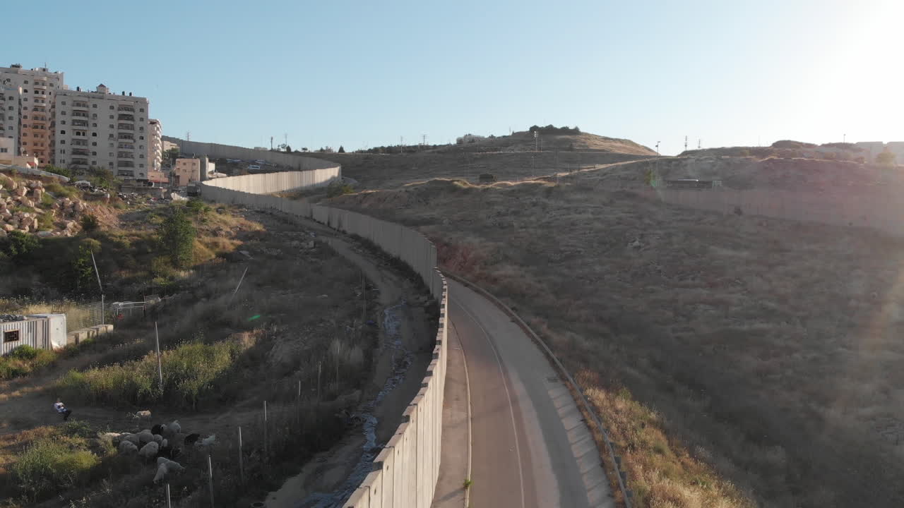 Flying close to security fence in Jerusalem