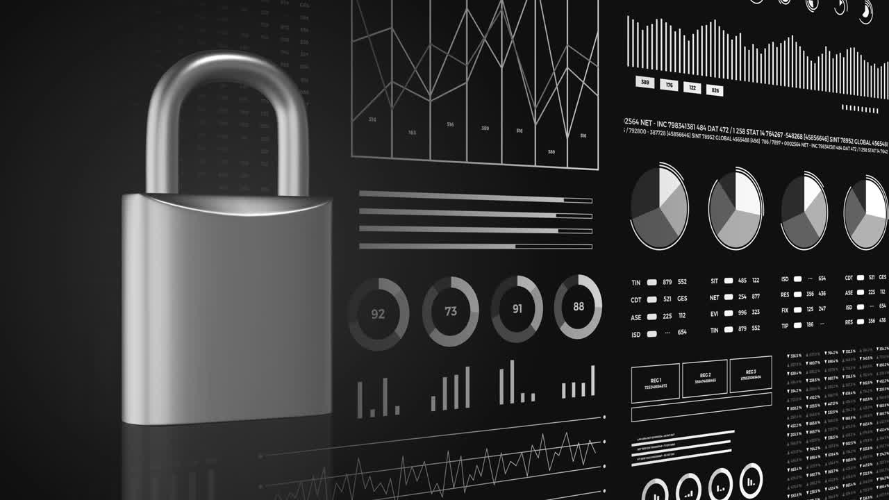 protección de datos, seguridad digital, animación con diagramas gráficos.