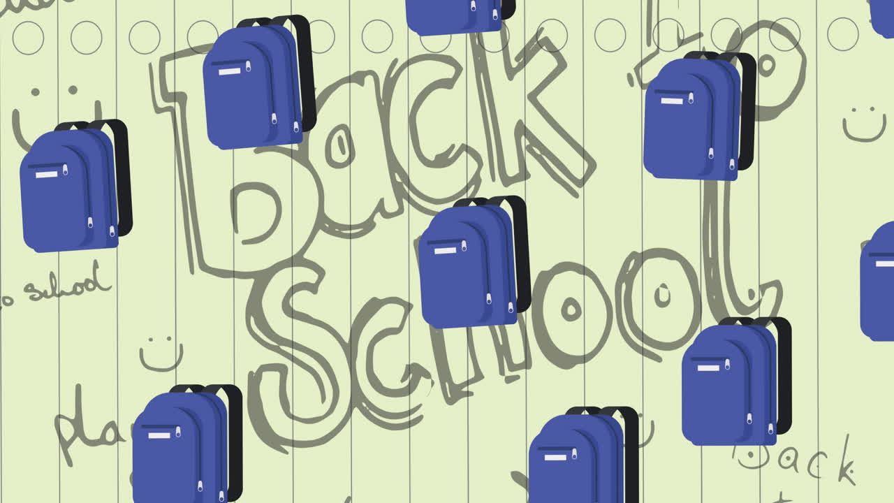 학교 아이템 아이콘 위에 학교로 돌아가는 텍스트의 애니메이션