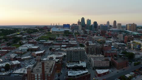 kansas city skyline in summer - aerial sliding shot