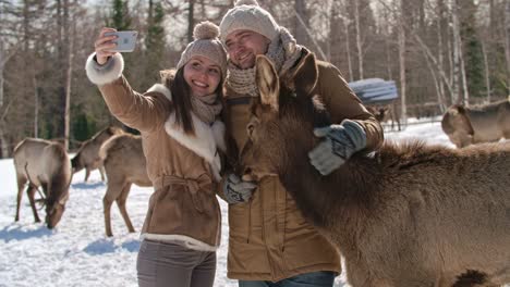 taking selfie with deer