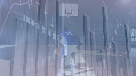 Animación-Del-Procesamiento-De-Datos-Financieros-Sobre-Un-Hombre-Afroamericano-Jugando-Baloncesto