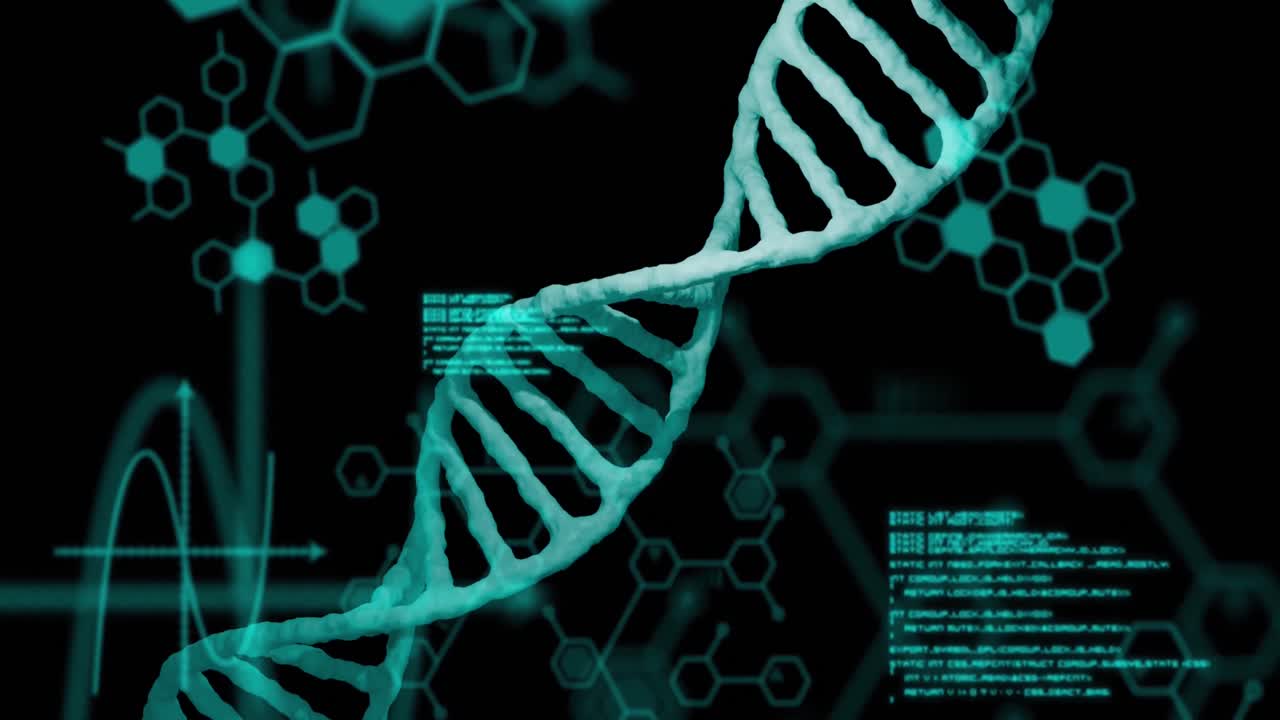 Animation of medical data processing over dark background