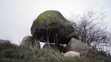 ancient dolmen stone megalithic site in brandenburg germany, arc shot