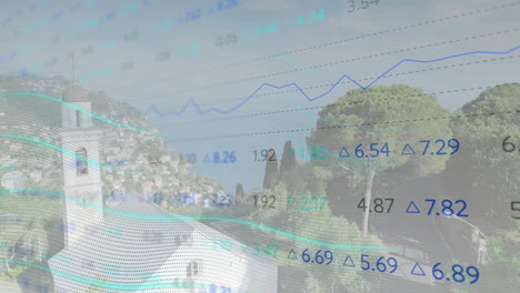 animation of financial data processing over landscape