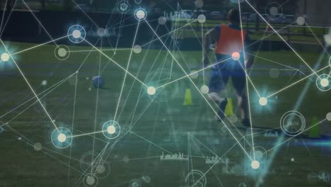 animation of data processing over diverse male soccer players