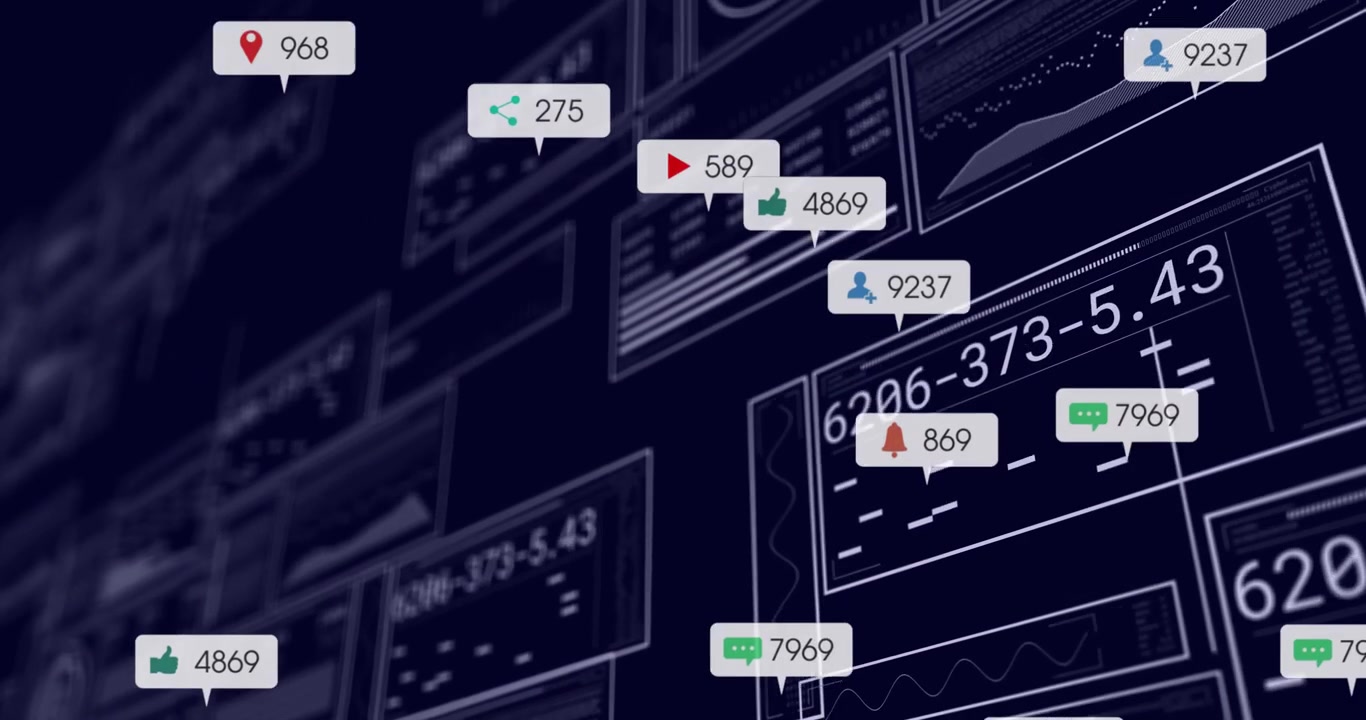 After grid loading notifications streaming upward incrementing and fading to show engagement growth