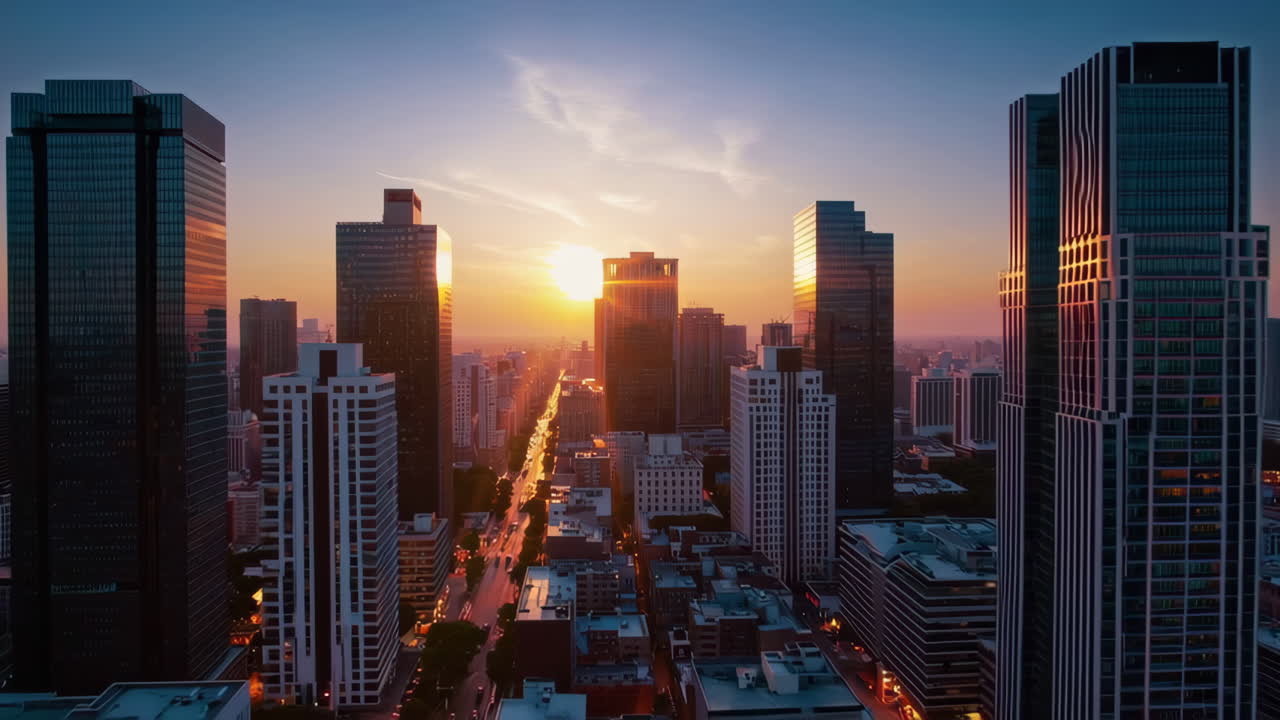 Nascer do sol sobre uma paisagem urbana moderna