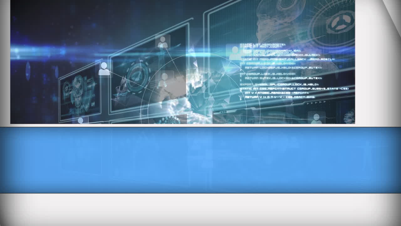 Animation of globe and network of connections over screens with scientific data