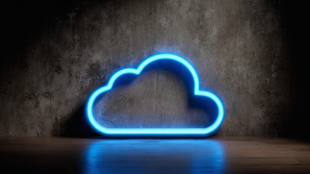 A Vibrant Neon Cloud Sculpture Illuminating a Textured Concrete Wall, Capturing the Essence of Modern Art and Unique Lighting Designs