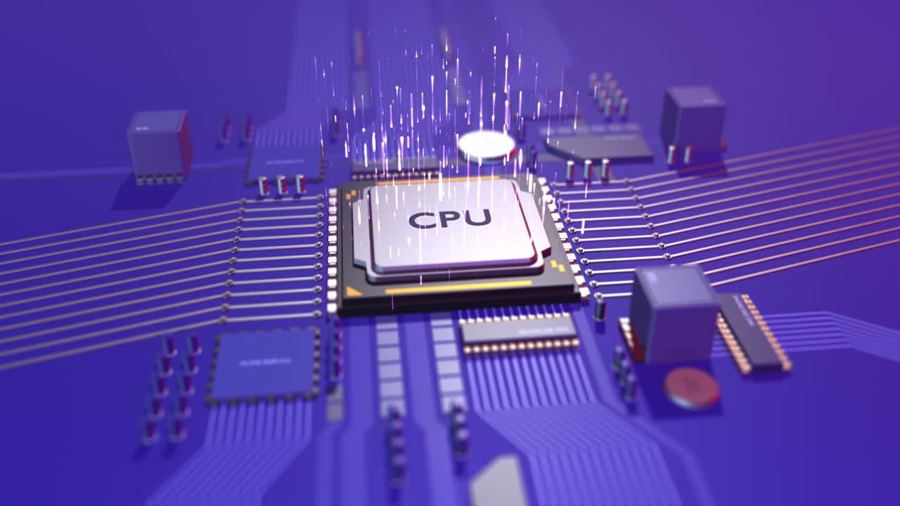 Computer CPU Processing Data. Electrical Data And Signals Flowing.