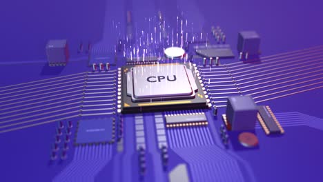 la cpu de la computadora procesando datos. datos eléctricos y señales que fluyen.