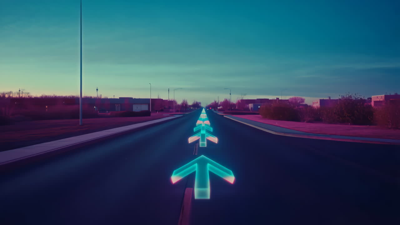 Neon Arrows on a City Road