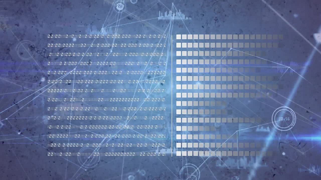 Animation of networks of connections and data processing over white background