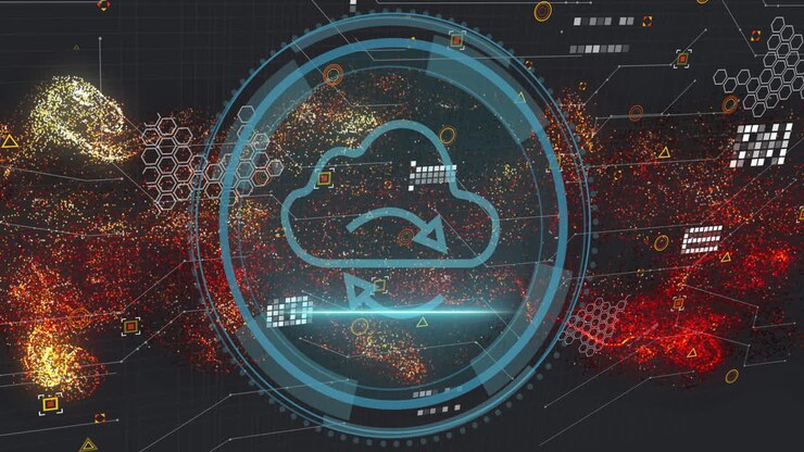 Cloud computing and data processing animation over digital network background