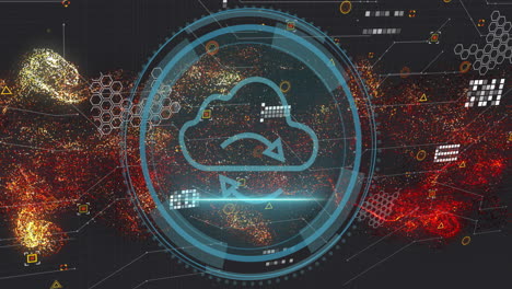 cloud computing and data processing animation over digital network background