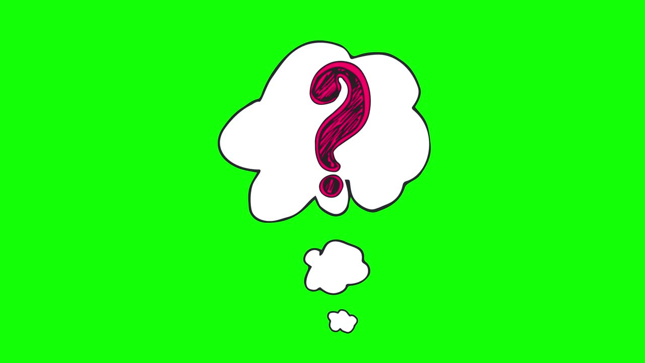 marco de pregunta de dibujos animados con burbuja de pensamiento en pantalla verde. marco de pregunta en estilo retro. diseño para fondo de consulta, preguntas frecuentes, interrogatorio, cuestionario, encuesta. video de stock