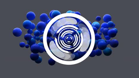círculo giratorio y animación de bolas azules sobre un fondo gris