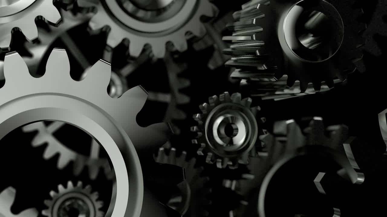 3D Rendering metal gear wheel spinning rotation, for teamwork success and technology concept, with a depth of fie