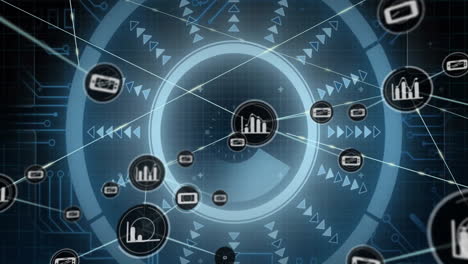 animation of scope scanning over network of connections with icons