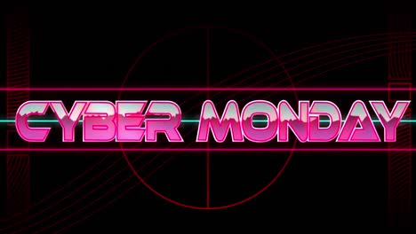 Animation-of-cyber-monday-text-in-pink-metallic-letters-over-neon-lines