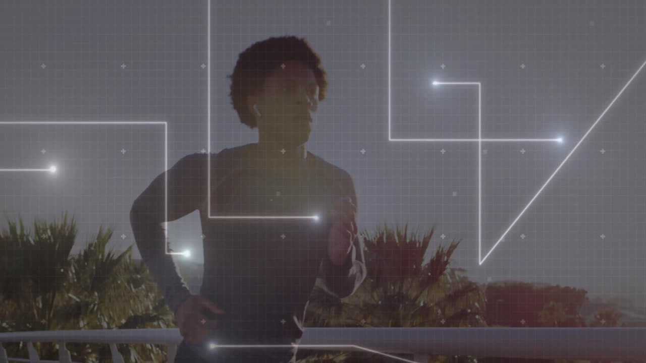 animación de senderos de luz sobre un corredor masculino biracial