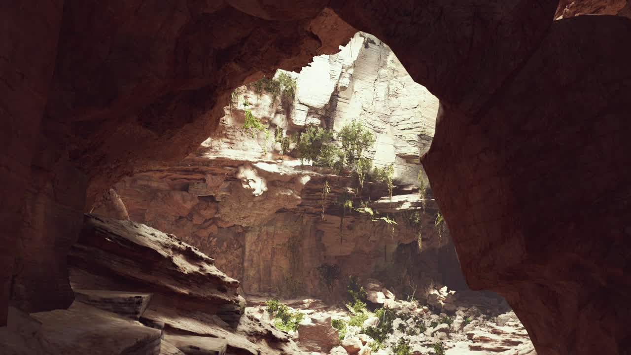 gran cueva rocosa de hadas con plantas verdes