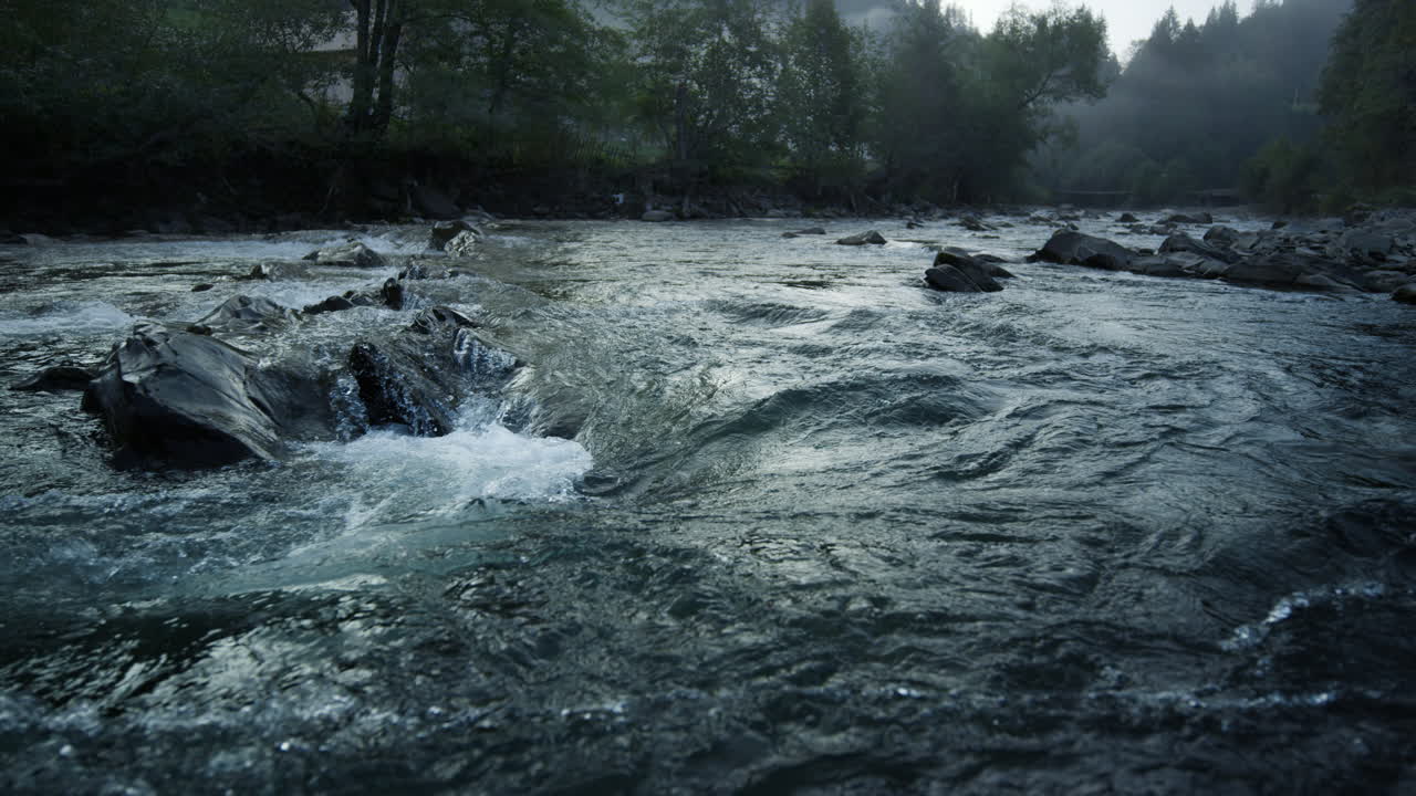 Rapid stream flowing in mountains