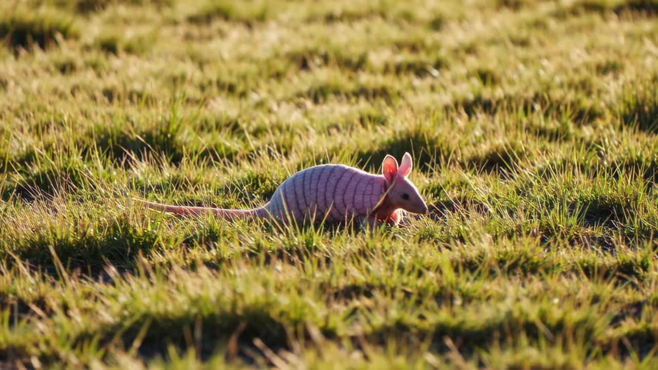 Pink Armadillo in a Grassy Field