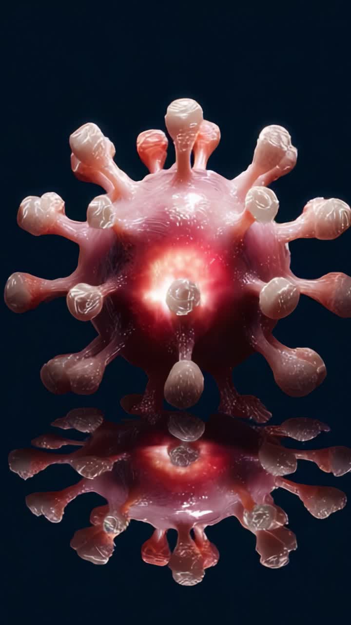 A detailed visualization of a virus's structure showcasing its distinct features and reflective surface in high-definition, emphasizing the complexities of microscopic entities
