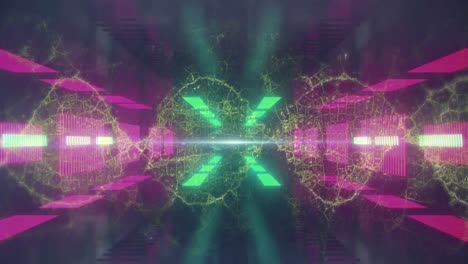 animación de luces de neón que se mueven sobre ondas sobre un fondo negro y verde
