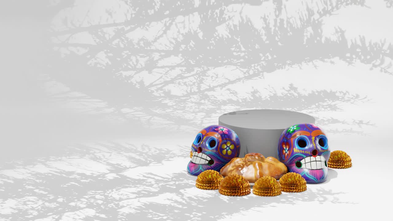 día de los muertos con cráneos de fondo gris y soporte