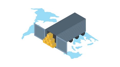 container with boxes in earth maps animation