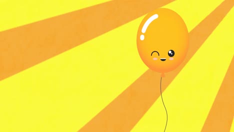 animation of yellow balloon with smile flying on yellow background