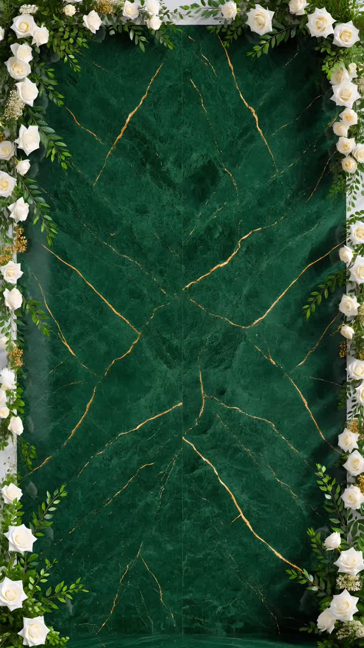 Elegant Wedding Background Emerald Marble Gold Floral Luxury Empty Center 4K