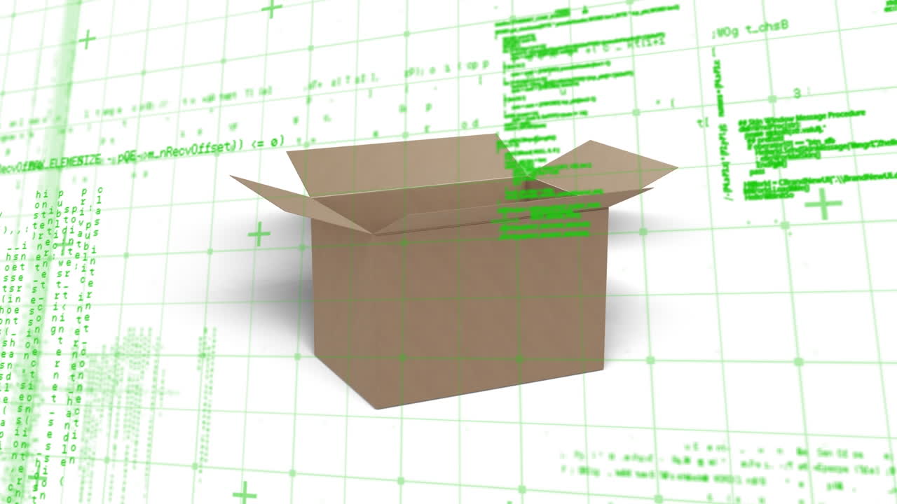 animación del procesamiento de datos sobre una caja sobre un fondo blanco