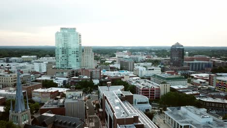 Aerial-push-in-to-Durham-NC-Skyline