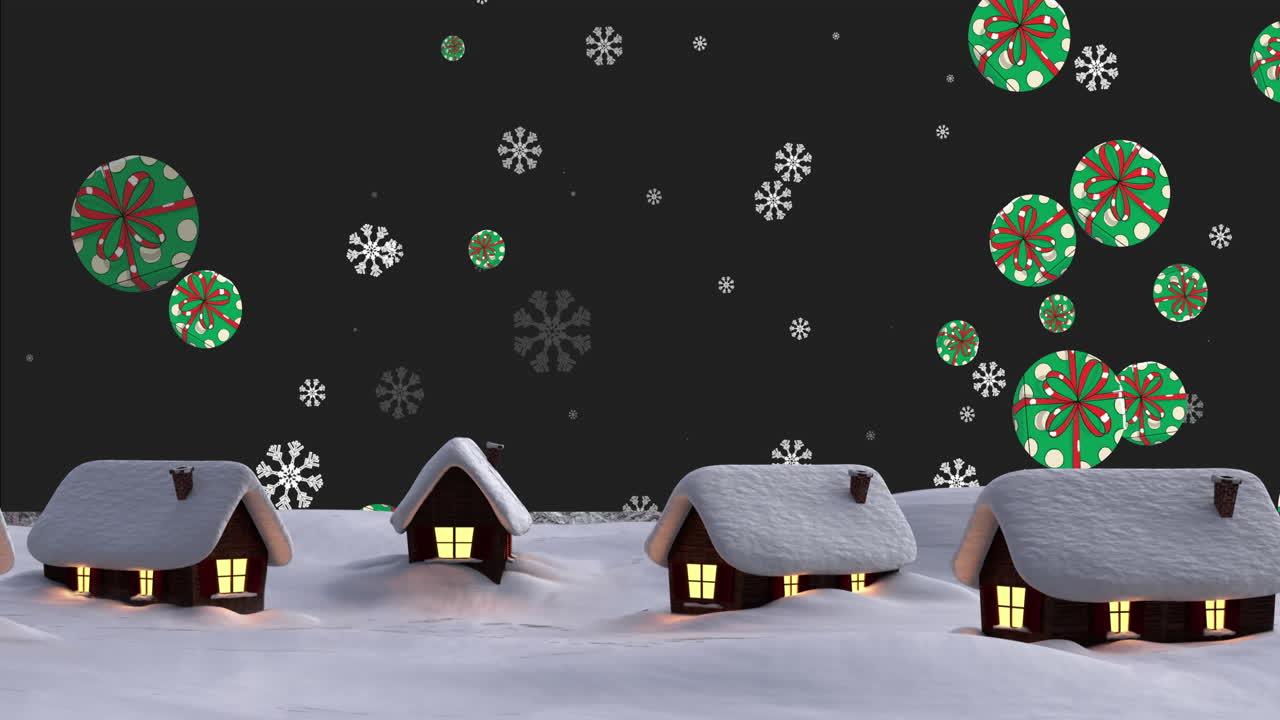 겨울 밤의 풍경에서 집의 애니메이션