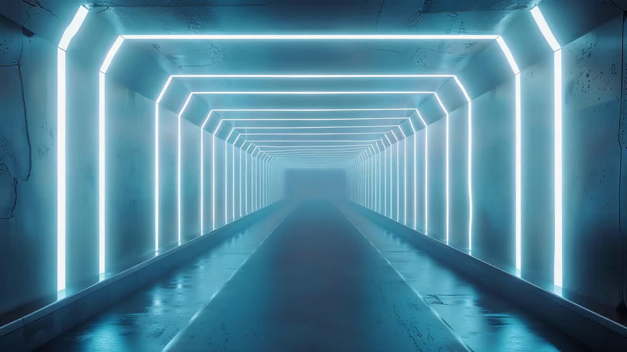 Futuristic Neon Blue Tunnel