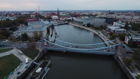 Busy-traffic-of-vehicles-passing-by-Grunwald-bridge-in-Wroclaw