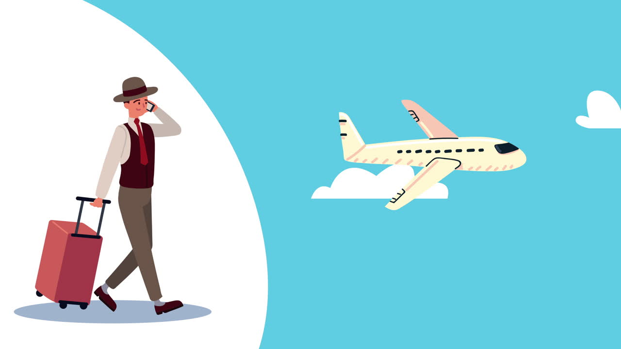항공기 애니메이션으로 우아한 여행자