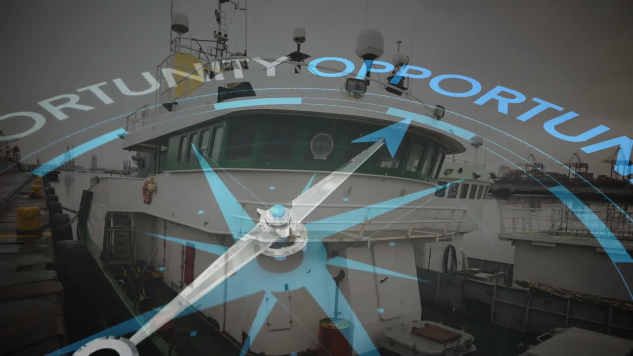 도킹 된 선박 위에 기회 텍스트와 함께 시계 애니메이션