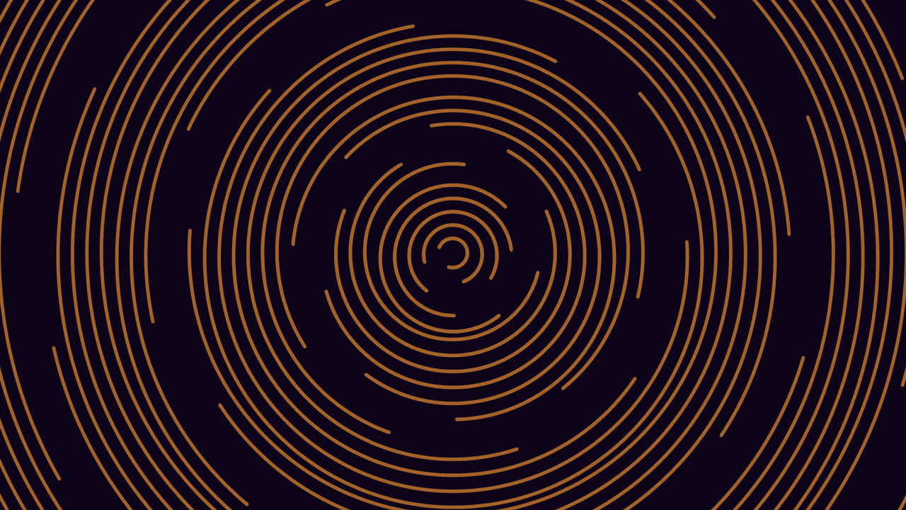 Abstract golden concentric spiral lines rotating on dark background seamless loop