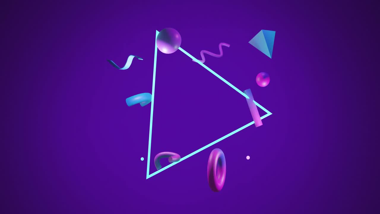 Animation of abstract 3d shapes over purple background