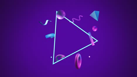 animation of abstract 3d shapes over purple background