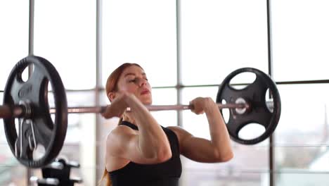 back view woman lifting weight squatting with barbell in gym sporty woman exercising back view woman lifting weight squatting with barbell in gym sporty woman exercising high quality photo