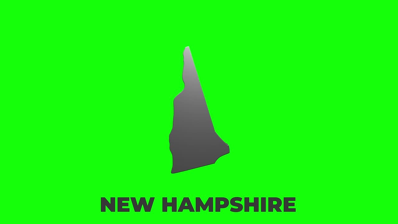 미국 뉴햄프셔 주 (new hampshire state of the united states of america) - 지도에 애니메이션 3d 실버 위치 마커, 비디오에서 화면 투명성 모드로 쉽게 사용할 수 있습니다.